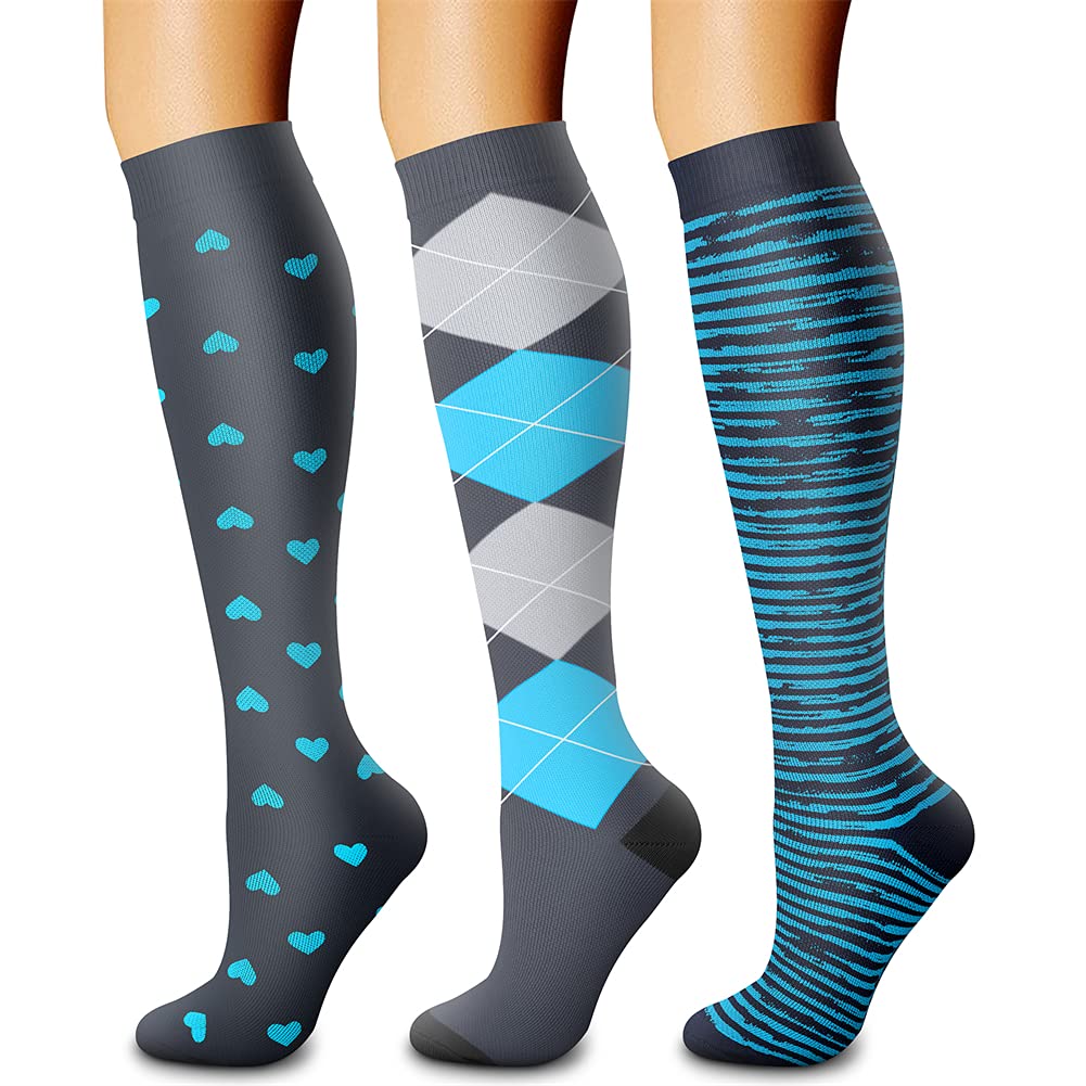 Photo 1 of CHARMKING Compression Socks for Women & Men Circulation (3 Pairs) 15-20 mmHg is Best Athletic for Running, Flight Travel, Support, Cycling, Pregnant - Boost Performance, Durability (L/XL,Multi 42)