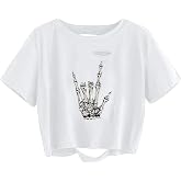 vblane Graphic Oversized Crop Tops for Women Loose Cropped Distressed Tshirt Short-Sleeve Vintage Boxy Tee Shirts