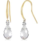 Galaxy Gold GG 14k Solid Gold Fish Hook Earrings with Diamonds and White Topaz