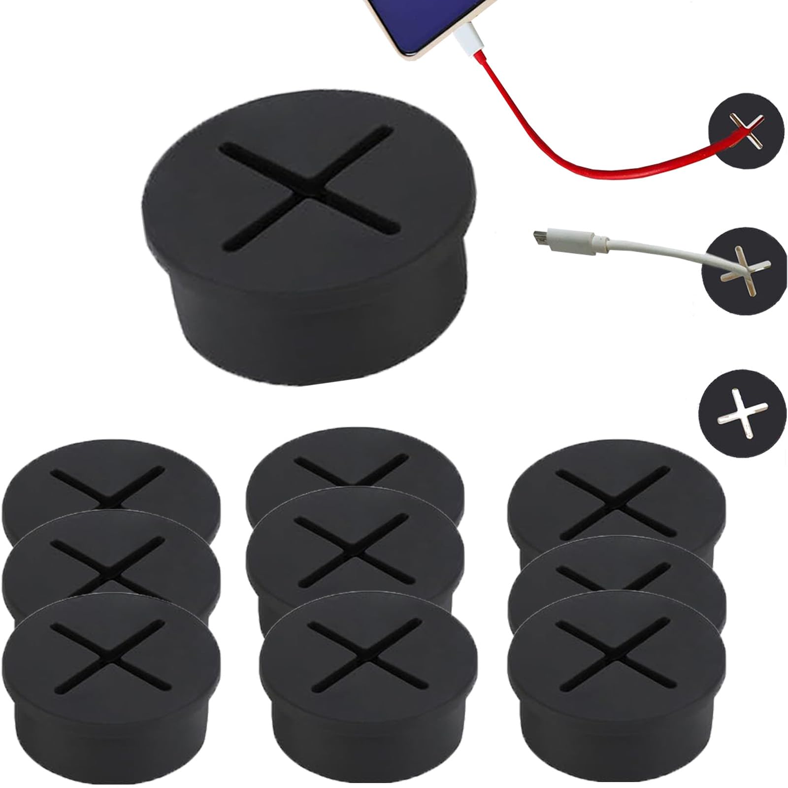 ieron 1 Pack Of 10 Black 25mm Desktop Wire Threading Hole Cover Rubber Plug Soft Rubber Hole Plug Cross Rubber Plug