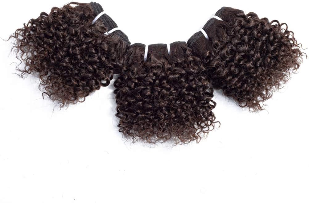 Peruvian Virgin Hair Short Kinky Curly Human Hair Weave Bundles 6 Pieces 6 Inches 238 Grams Light Brown Colour - Image 3