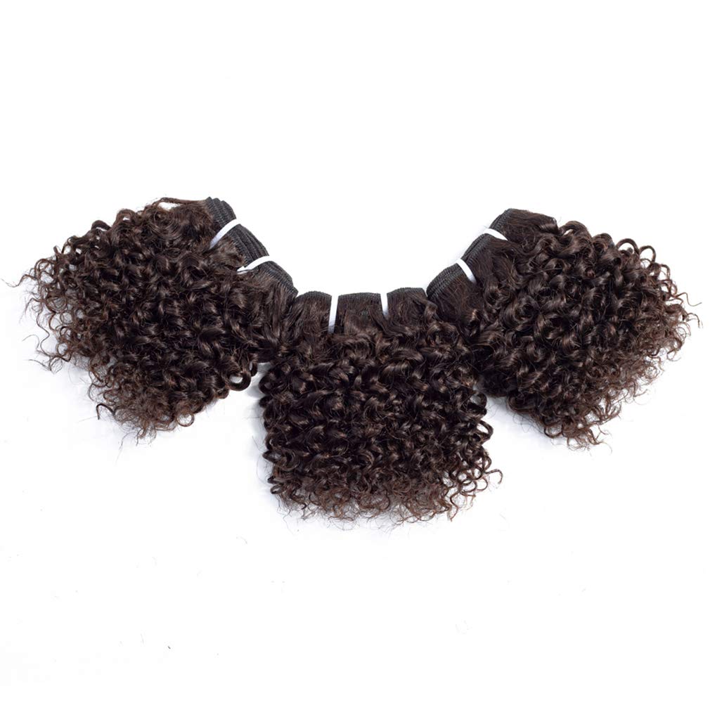 Peruvian Virgin Hair Short Kinky Curly Human Hair Weave Bundles 3 Pieces 6 Inches 119 Grams Light Brown Colour โ image 1