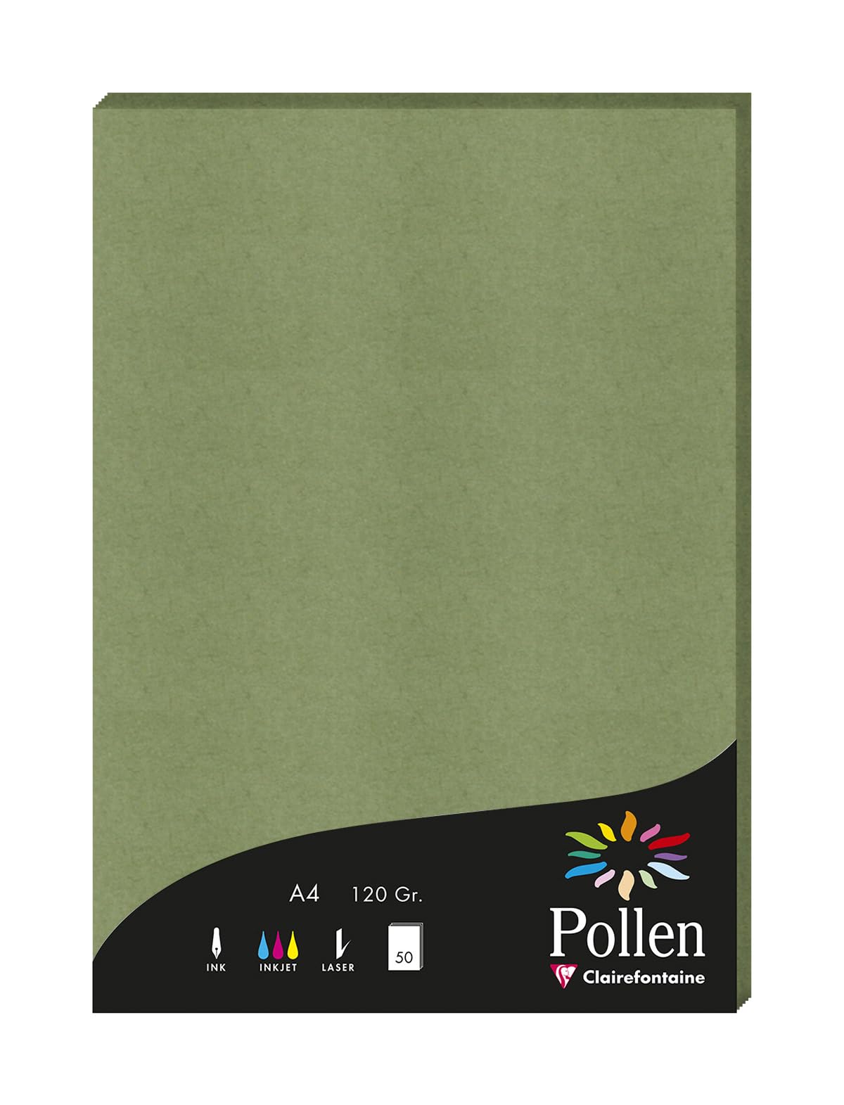 Clairefontaine 4271C Pack of 50 Sheets Format A4 (21x29,7cm) 120gsm Colour Sage Green Invitation Paper Events & Correspondence Set Pollen Premium Paper