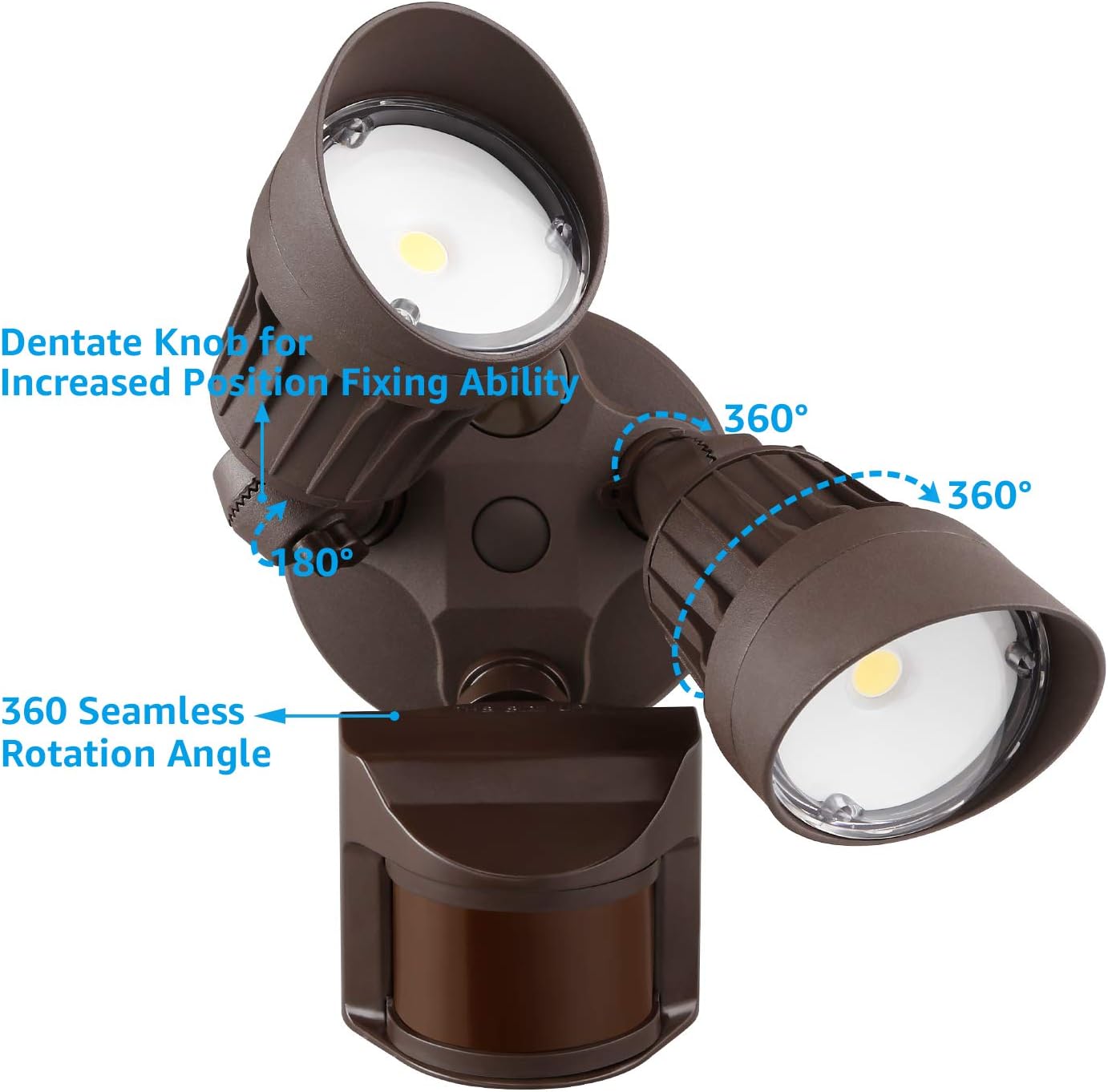 LEONLITE LED Security Lights, Motion Sensor Flood Light Outdoor, 20W(150W Equiv.), Waterproof IP65, 3000K Warm White, ETL Listed, Adjustable 2-Head Outdoor Lighting, Bronze: Home Improvement