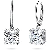 BERRICLE Sterling Silver Solitaire Wedding Leverback Drop Dangle Earrings for Women, Cubic Zirconia CZ - Asscher, Cushion, Heart Shaped, Oval, Princess, Round Cut