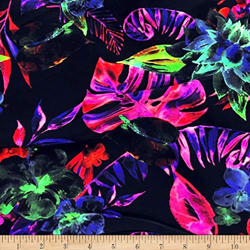 Pine Crest Fabrics Infrared Tropics Stretch Tricot Black/Pink/Red Fabric by the Yard