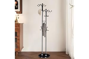 OIRUMIE Coat Rack with Natural Marble Base, Metal Modern Coat Racks Freestanding, Coat Rack Stand with 12 Hooks, Coat Tree Hats Hanger Stand for Entryway, Hallway (17 Hooks-Black)