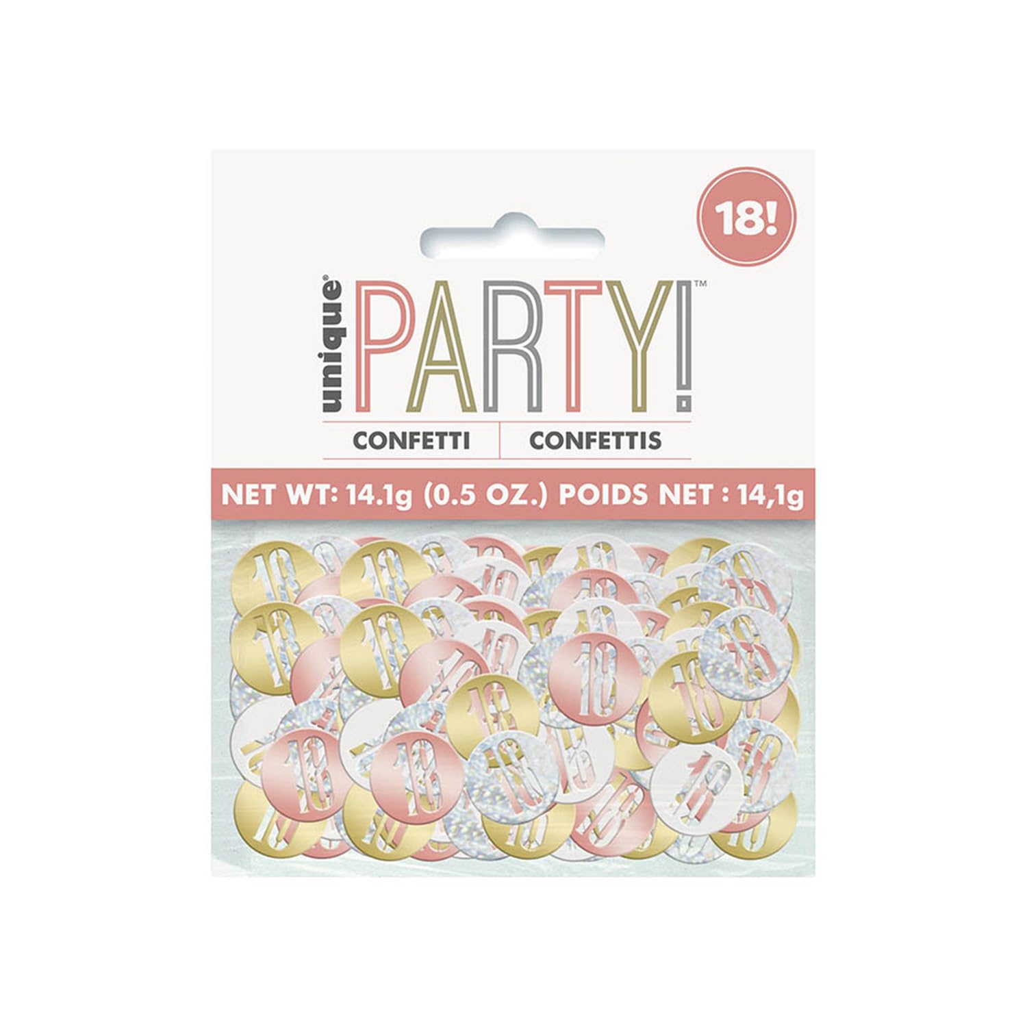 Unique Party 84946 18" Birthday Confetti Cutouts-5 oz. | Glittery Rosegold| 1 pack, Rose Gold, age 18