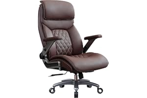 VizysxlCorp Big and Tall Office Chair with 5D Flip Arms, 600LBS PU Leather Executive Chair, Adjustable Lumbar Support 3'' Double Space Wheel, Managerial Heavy Duty Home Desk Office Chair