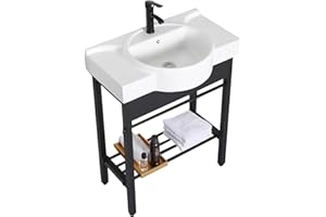 SUZEPER Ceramic Bathroom Vanity Sink,freestanding Laundry Utility Sink,Ceramic Console Sink Set,Bathroom Pedestal Sinks with 