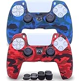 Sofunii 2 Pack Silicone Controller Skins Camo Anti-Slip Cover Case Protector Sleeve for PlayStation 5 /PS5 Controller with 8 x Thumb Grip Caps(Blue,Red)