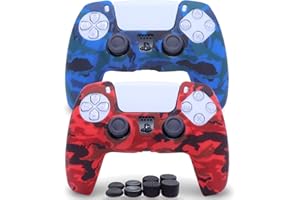 2 Pack Silicone Controller Skins Camo Anti-Slip Cover Case Protector Sleeve for PlayStation 5 /PS5 Controller with 8 x Thumb 