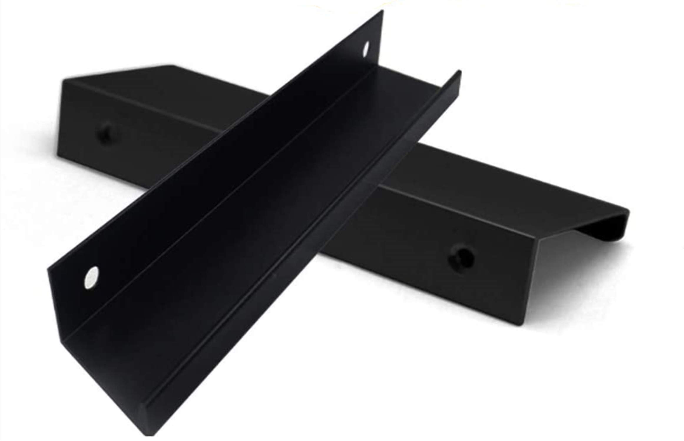 Tiberham Modern Style Finger Edge Pull, 4 Pack Heavy Duty Matte Black Door Handles, Concealed Finger Pull Handle for Home Kitchen Door Drawer Cabinet (64 mm Hole Centre)