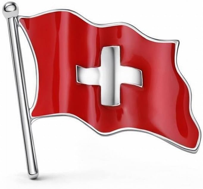 MingXinJia Geometric Shape Swiss Flag Alloy Brooch, As shown