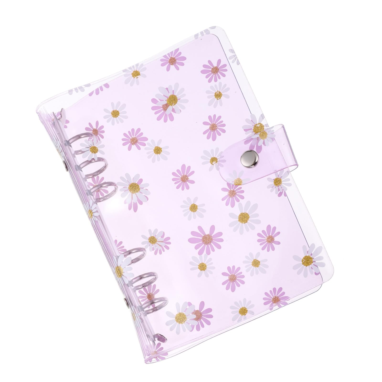 PATIKIL A6 Flower Clear Binder Cover, Soft PVC Loose Leaf Binder Protector Refillable Notebook Shell with Snap Button Closure for DIY Meeting Notebook Folder, Purple