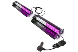 BooYu 2×14.8in LED Dash Emergency Strobe Light Bar 2 in 1 Front/Rear Interior Windshield Visor Flashing Hazard Safety Warning Traffic Advisor Lights for Funeral Escort Trucks,Vehicles (Purple/White)
