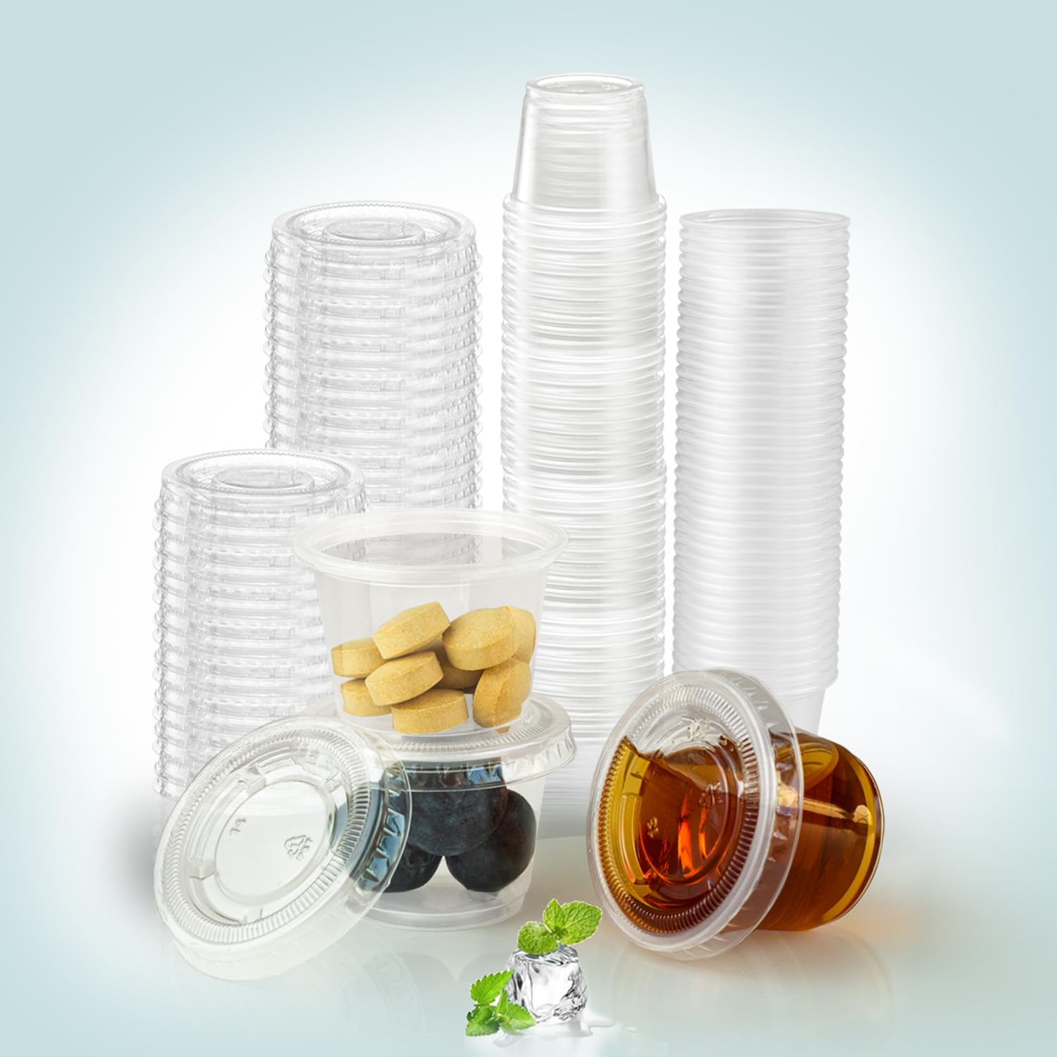 Photo 1 of SUCITY 120 Sets - Small Plastic 1oz Condiment Cups with Lids, Portion Cups for Lunch, Party, Trips