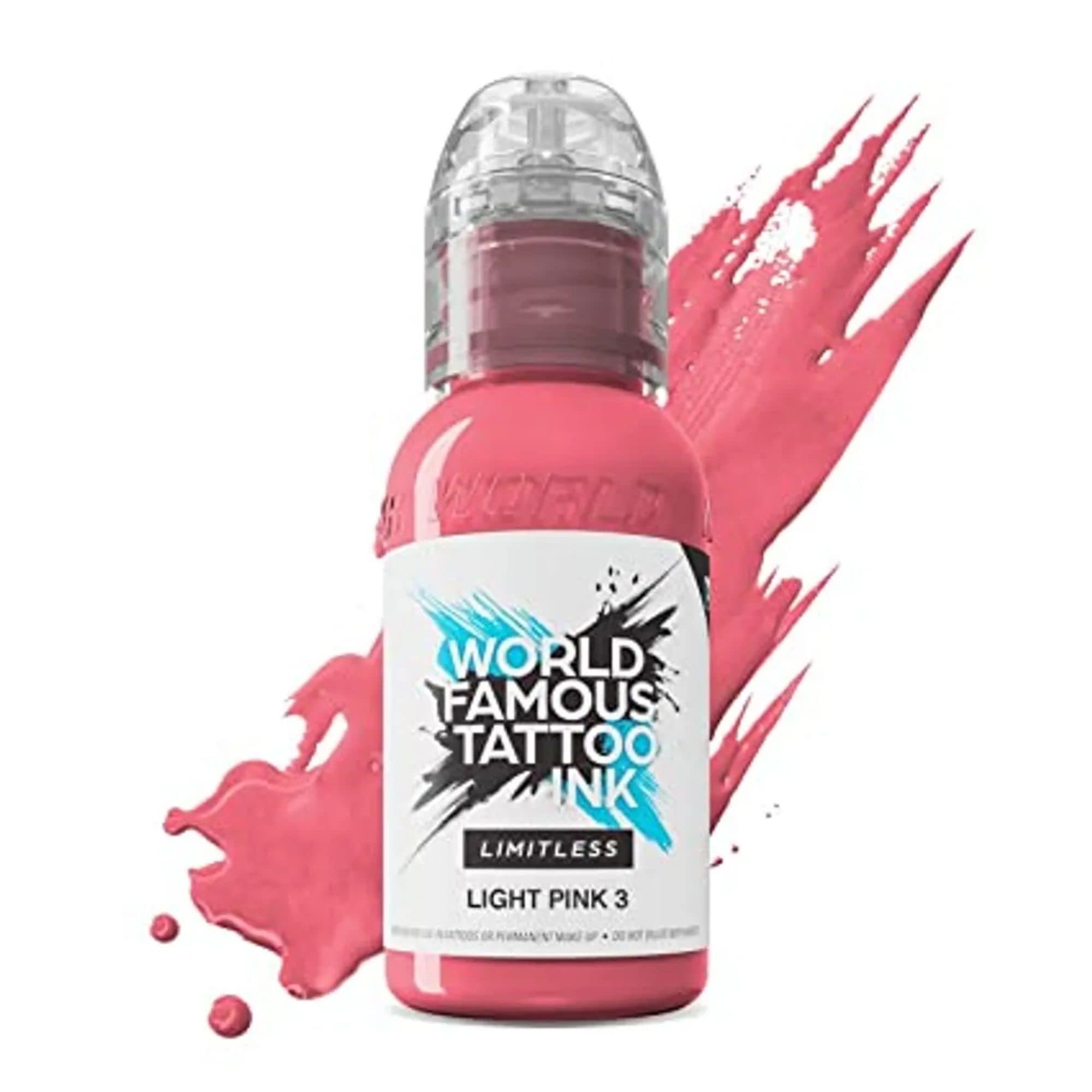 World Famous Limitless Tattoo Ink, Vegan Professional Premium Permanent Tattooing Inks, Light Pink 3, 29.5 ml