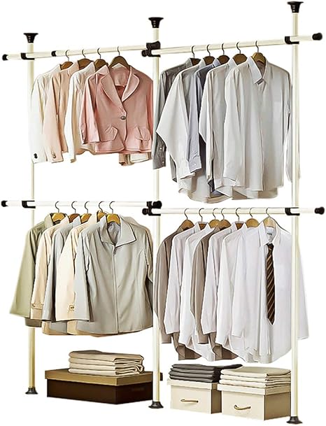 Amazon 突っ張り式 ハンガーラック 衣類収納 幅1 4m 2 4cm 調整 4段 たっぷり収納 たて 突っ張り物干し 簡単設置 ハンガーラック オンライン通販