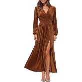Sissyaki Women's Velvet Long Sleeve Maxi Dress Formal Wedding Guest Cocktail Dress for Fall Winter