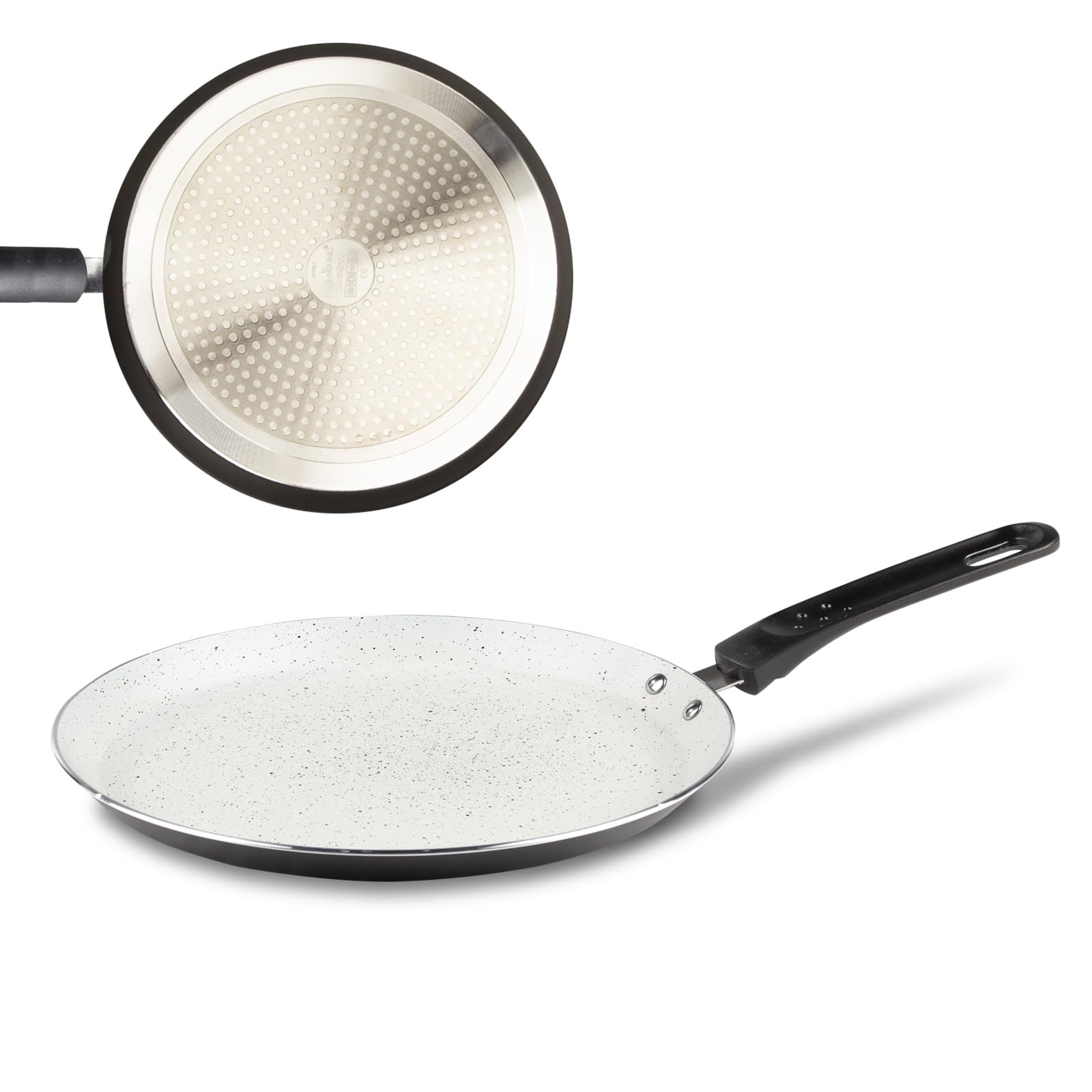 ROSMARINO Pancake Pan, 25cm - Smooth Non-Stick Surface - for Induction and Other Heat Sources - Recipes E-Book Included