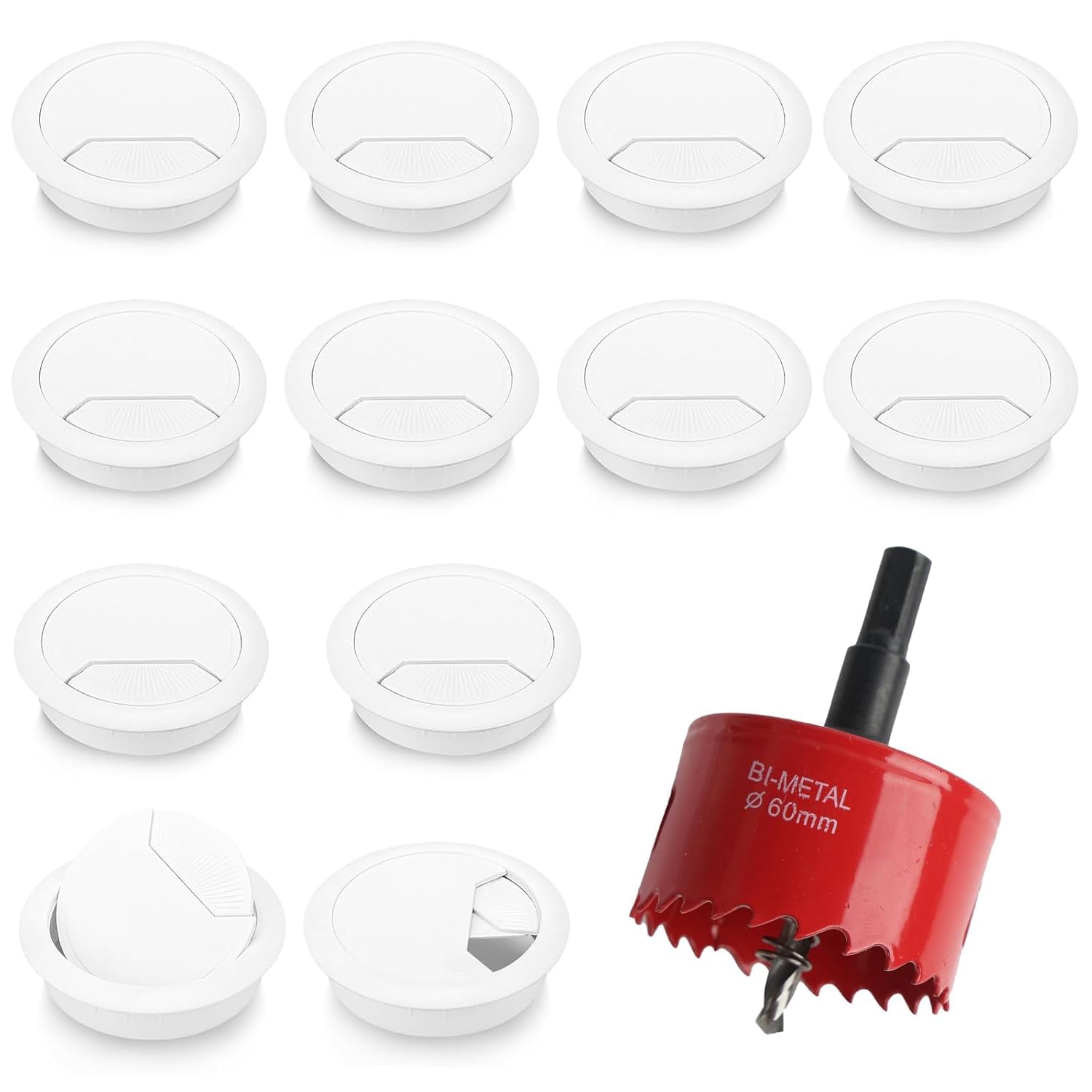MIYUANGKJ 12 Pack Cable Grommet Desk with Hole Saw, 60mm Cable Wire Hole Cover Black Cable Outlet Round Wire Organizer Table Grommet for Home and Office Table Cable Cord Management