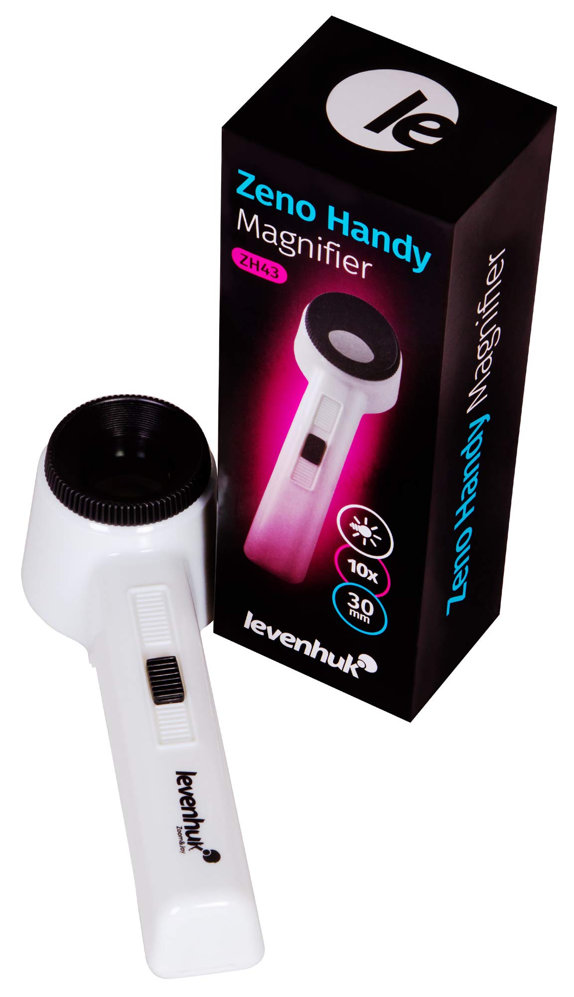 Levenhuk Zeno Handy ZH43 Lightweight Handheld 10x Magnifier with Light for Reading Small Font Text and Studing Tiny Objects