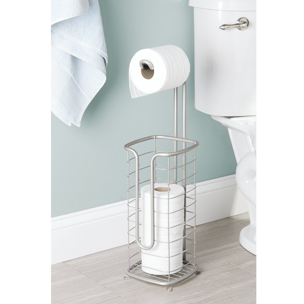 mDesign Free Standing Toilet Paper Holder for Bathroom Square