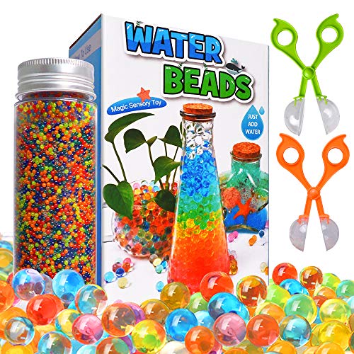 ANEY Water Beads Kits Rainbow Mix 30,000 Beads Growing Balls, Jelly Water Gel Beads for Spa Refill, Kids Sensory Toys, Vases, Plant, Wedding and Home Décor, Updated Package with 2 Scoops