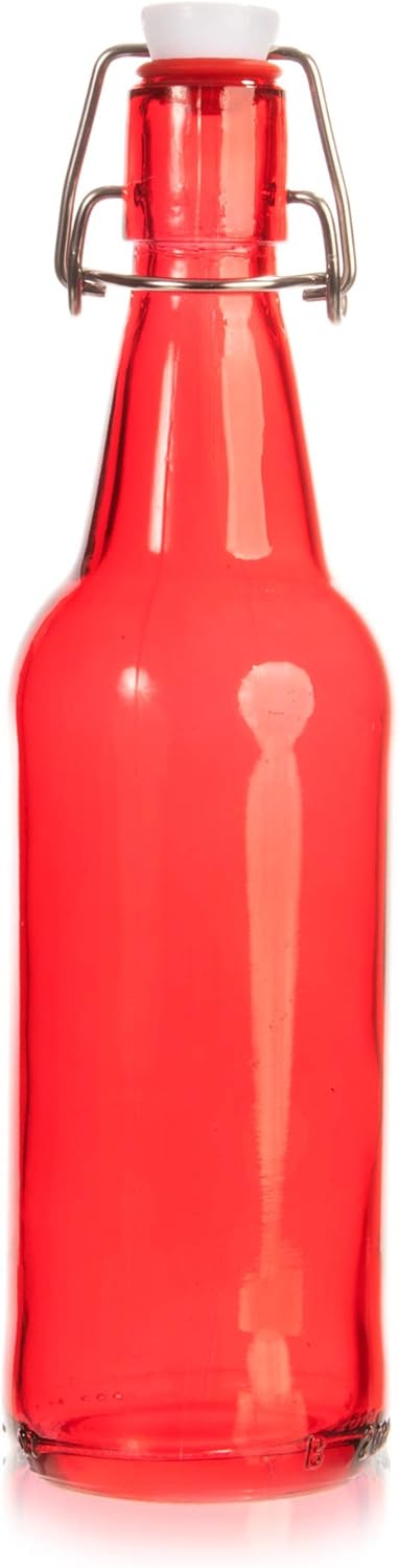 16.9 oz. Red Glass Grolsch Beer Bottle, Quart Size - Airtight Seal with Swing Top/Flip Top - Supplies for Home Brewing & Fermenting of Alcohol, Kombucha Tea, Wine, Homemade Soda (Single)