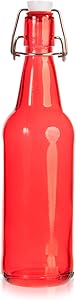 16.9 oz. Red Glass Grolsch Beer Bottle, Quart Size - Airtight Seal with Swing Top/Flip Top - Supplies for Home Brewing & Fermenting of Alcohol, Kombucha Tea, Wine, Homemade Soda (Single)
