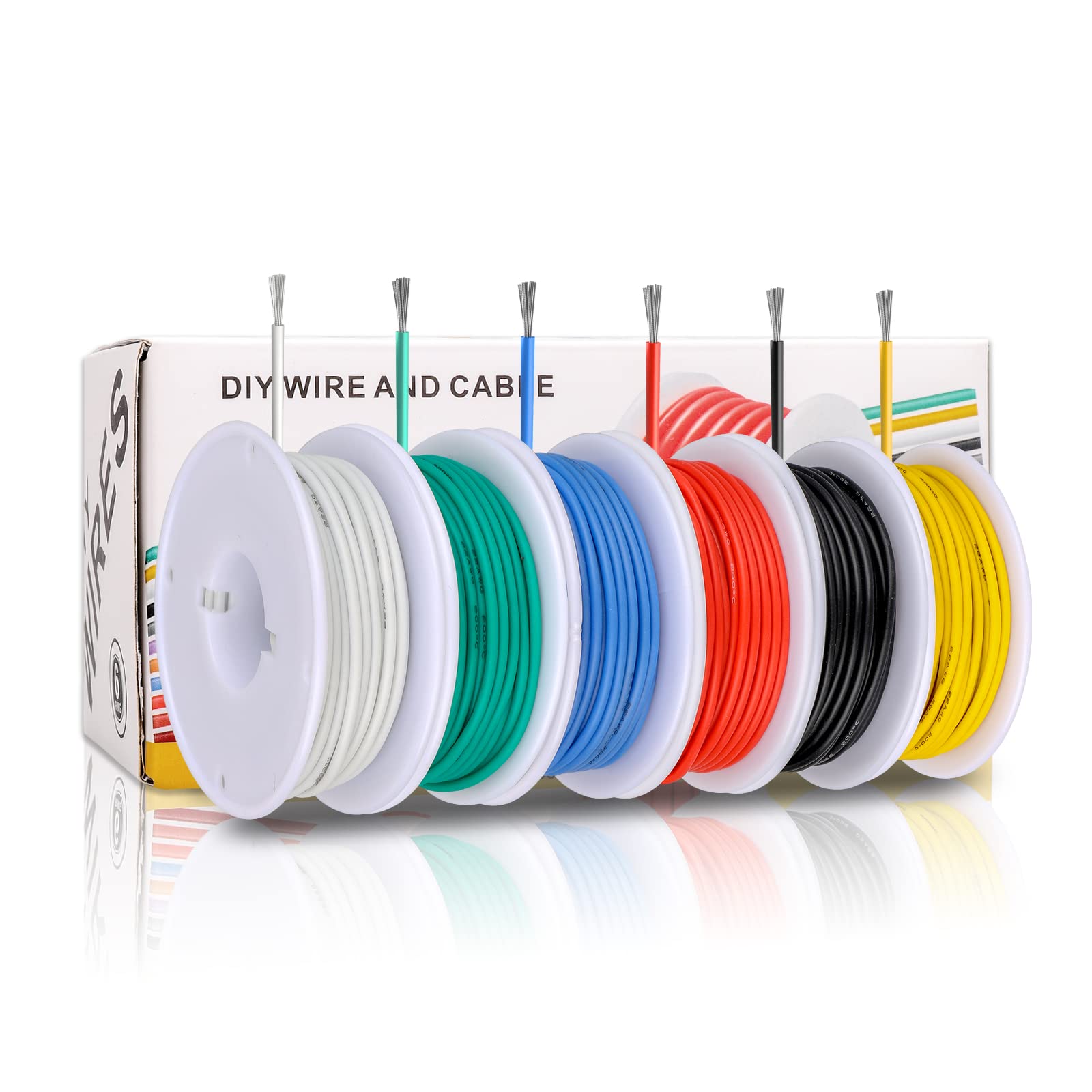 ‎Coomoors 20AWG Electrical Wire Kit 20 Gauge Silicone Electric Wire Tinned Copper Cable 6 Colors 4 Meters Each Electric Cable Set Hook Wire Flexible and Soft for DIY — image 1