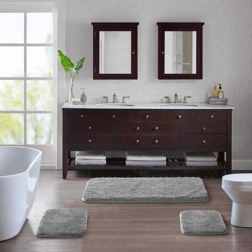 Suchtale Bathroom Rug Non Slip Bath Mat for Bathroom (16 x 24, Grey) Water Absorbent Soft Microfiber Shaggy Bathroom Mat Machine Washable Bath Rug for Bathroom Thick Plush Rugs for Shower: Kitchen & Dining