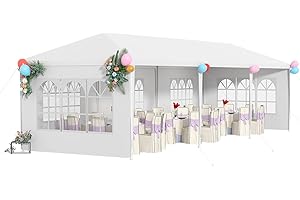 FDW 10x30 Outdoor Canopy Patio Tent Camping Gazebo Events with 5 Removable Walls for [Party] Wedding BBQ Cater, White