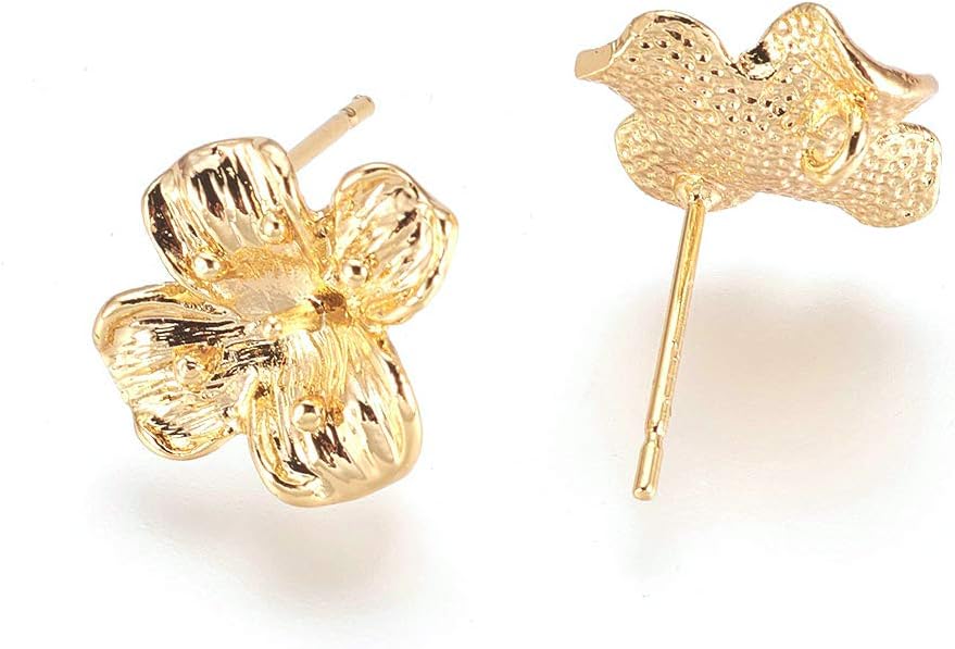 Kissitty 2 Pairs Gold Plated Brass Flower Post Stud Earrings 12.5x13.5mm Dangle Earring Making Earwires