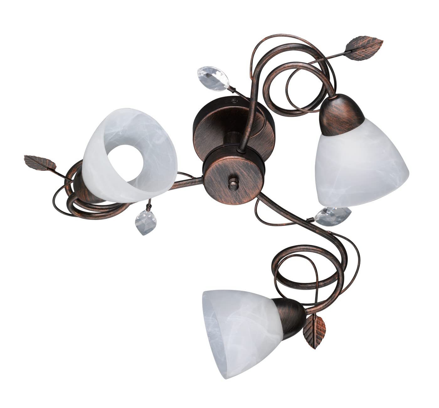 Trio Leuchten Traditio 600700328 Ceiling Light Antique Metal Rust-Coloured Glass in White Excl. 3 x E14