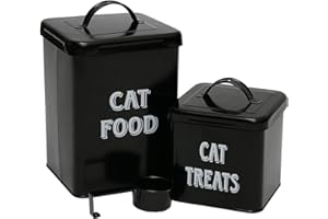 Morezi Cat Food Storage Container Farmhouse Pet Food Treats holder with Lid and Scoop, Perfect Sturdy Canister Tins for Kitchen Countertop, Shelf, Great Gift for Pet Owners - Cat Food - Black
