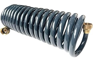 SANFU PU Recoil Garden Water Hose 3/8"ID(9.5 x 12.7mm) x 15ft Premium with 3/4"Inch Brass Fittings Retractable, Outdoor Patio Hose Marine&Boat, Gray(15')