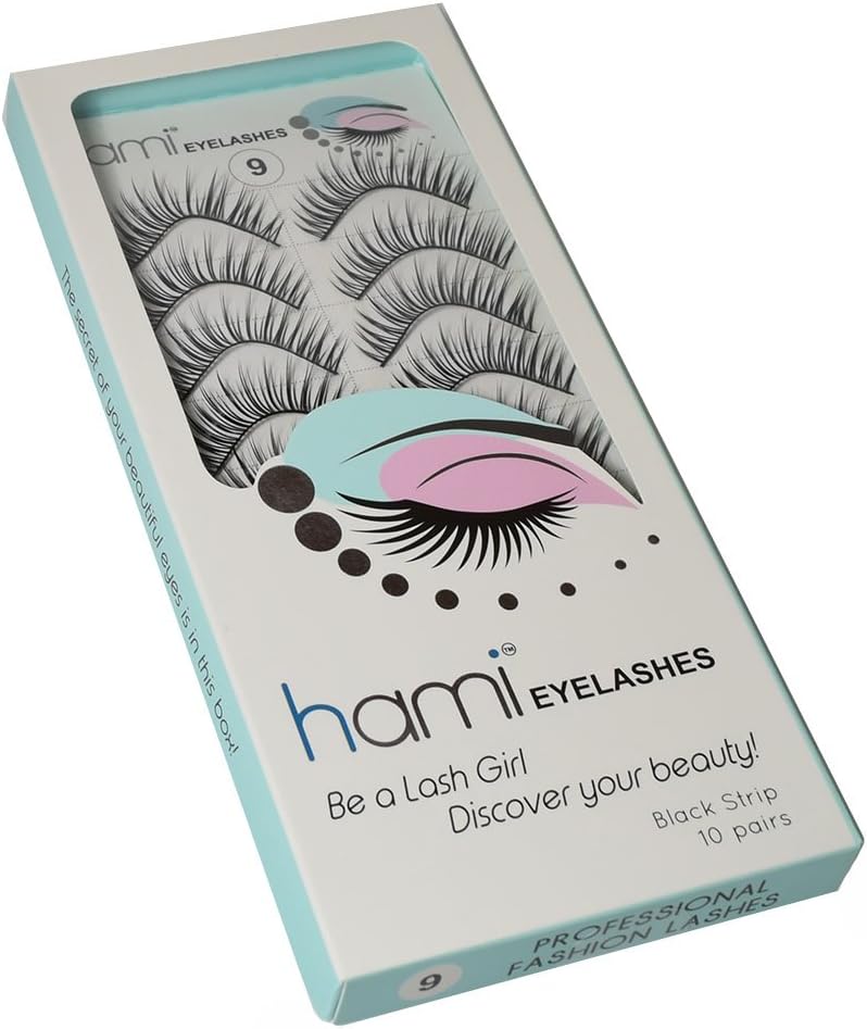 Hami Eyelashes Black Strip 10 pairs (#9) Natural Soft False Fake Eyelashes Makup Extention