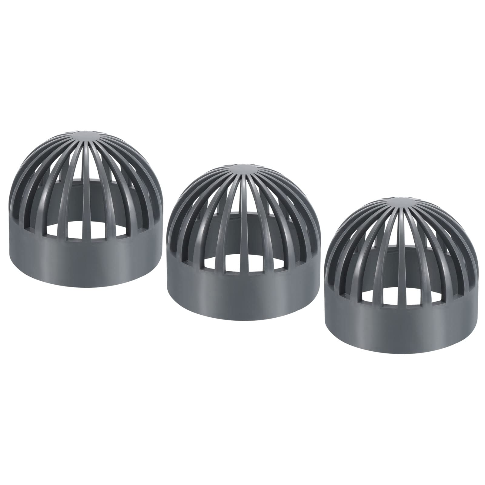PATIKIL 110mm ID Atrium Drain Grate Cover, 3 Pack Round Outdoor UPVC Sewer Drain Pipe Fitting Adapter for Drainage System, Gray