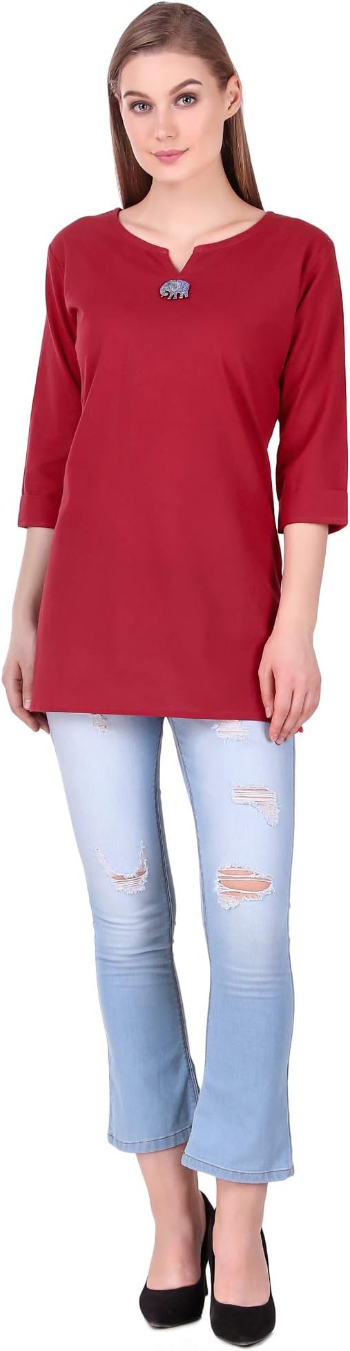 ROSETTE Straight Short Kurta For Women - Plain Blue