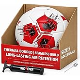 KICKOVA Thermal Bonded Professional Soccer Ball Size 4 & 5 – Seamless Training & Match Ball for Youth, Kids & Adults, Waterproof PU Leather, Superior Air Retention, Includes Pump & Needle