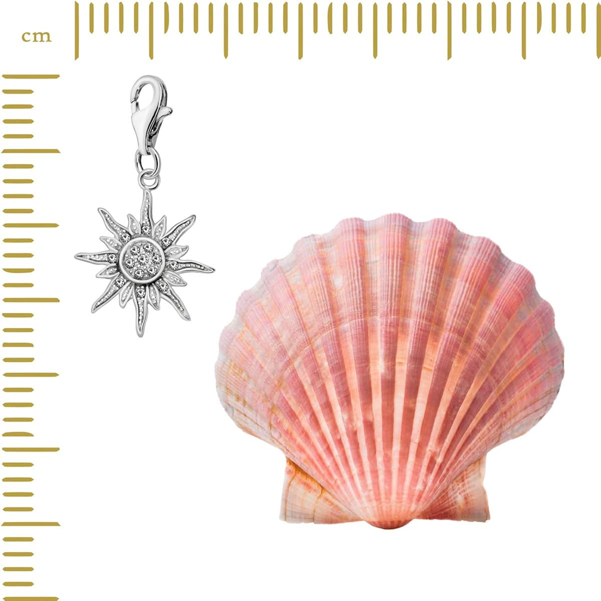 Quiges 925 Sterling Silver White Cubic Zirconia Sun Rays Lobster Clasp Charm Clip on Pendant, White Zirconia Sun Rays, 30 millimètres - Image 3