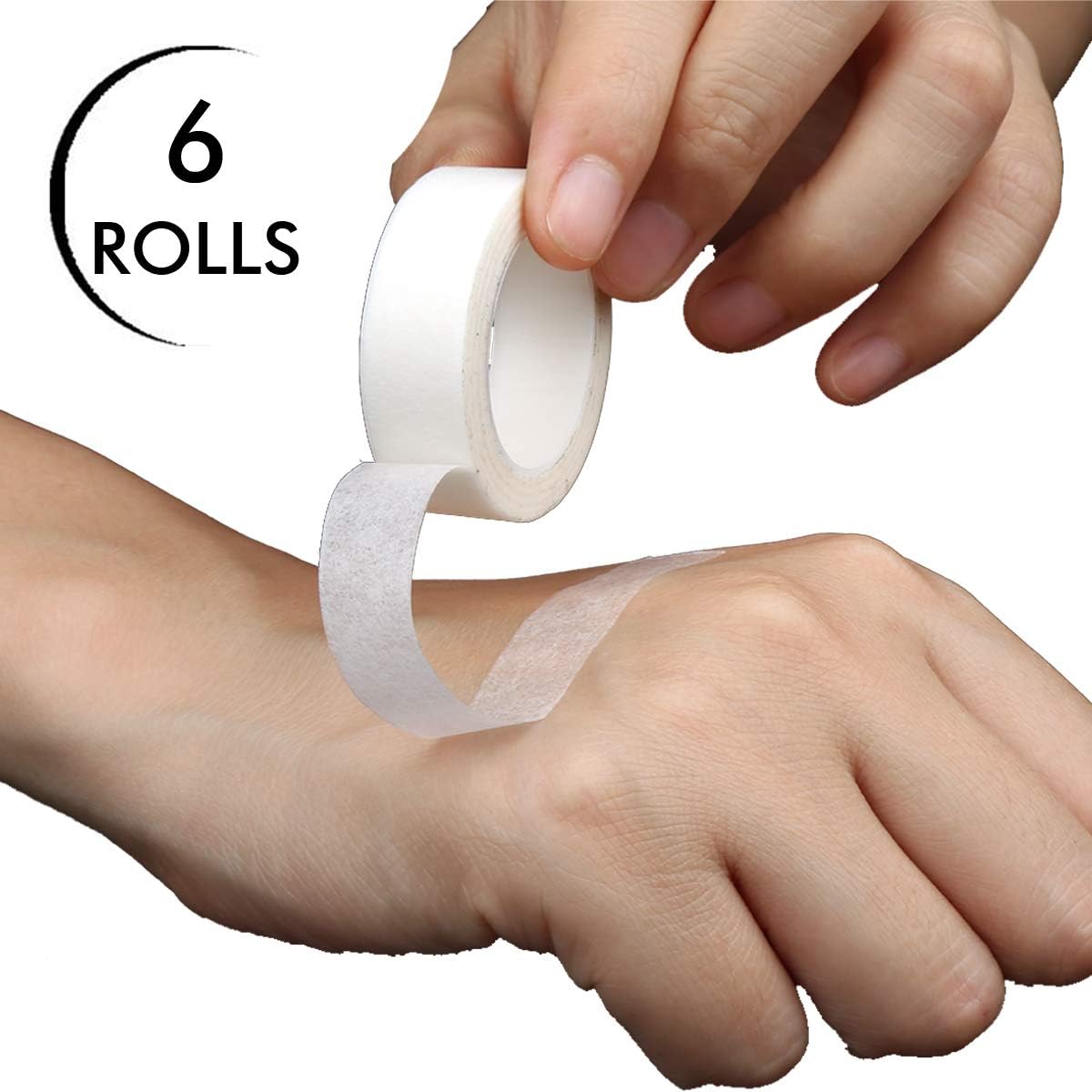 TailaiMei 6 Rolls Eyelash Tapes White Lint Free Paper Fabric Eyelash Tape for Eyelash Extension Supply. (0.5 inch x 10 yds)