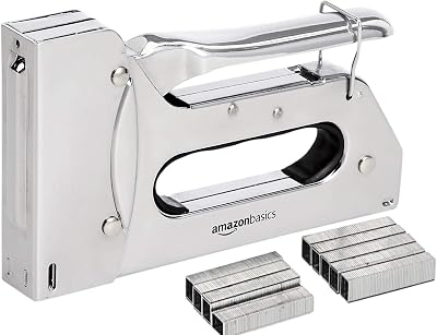 Agrafeuse ultra robuste avec lot de 1 000 agrafes, pour tissus d’ameublement, réparations de la maison, menuiserie et autres projets professionnels, Argenté