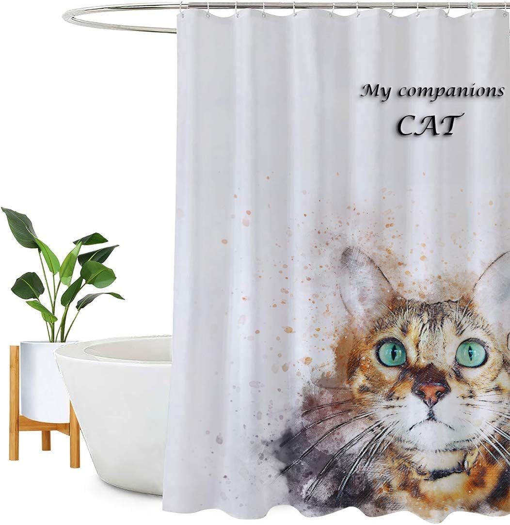 Encozy Shower Curtain Waterproof Mould Proof Resistant Bathroom Curtain Washable Bath Curtain with 12 Hooks (CatHead, 180X180cm)