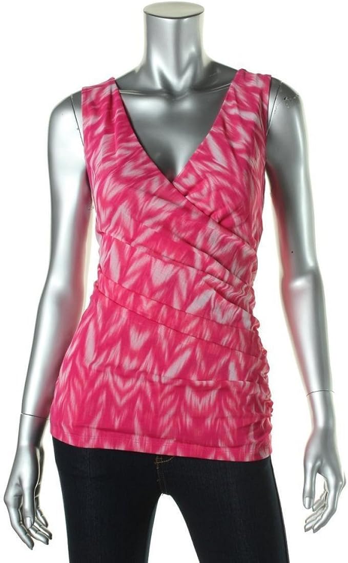 Pink Ruched Surplice Sleeveless Pullover Top Blouse at Amazon Women’s