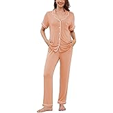 Yoolfine Womens Pajama Set Soft Pjs Short Sleeve Sleepwear with Long Pants 2 Piece Lounge Sets S-XXL