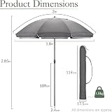 CHRISTOW Portable Beach Parasol Tilting 2m UV 50+ Grey Garden Sunshade view 7
