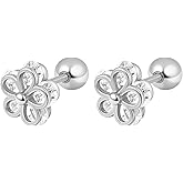 THOKUNA 18K Gold Plated Sterling Silver Cubic Zirconia Screw Back Small Trendy Dainty Cute Flower Stud Earrings for Women with Jewelry Rose Box
